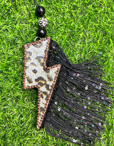 Leopard print Blinged Bolt with Fringe
