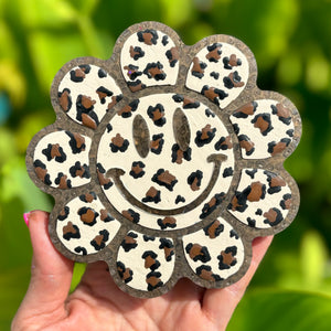 Leopard print smiley flower