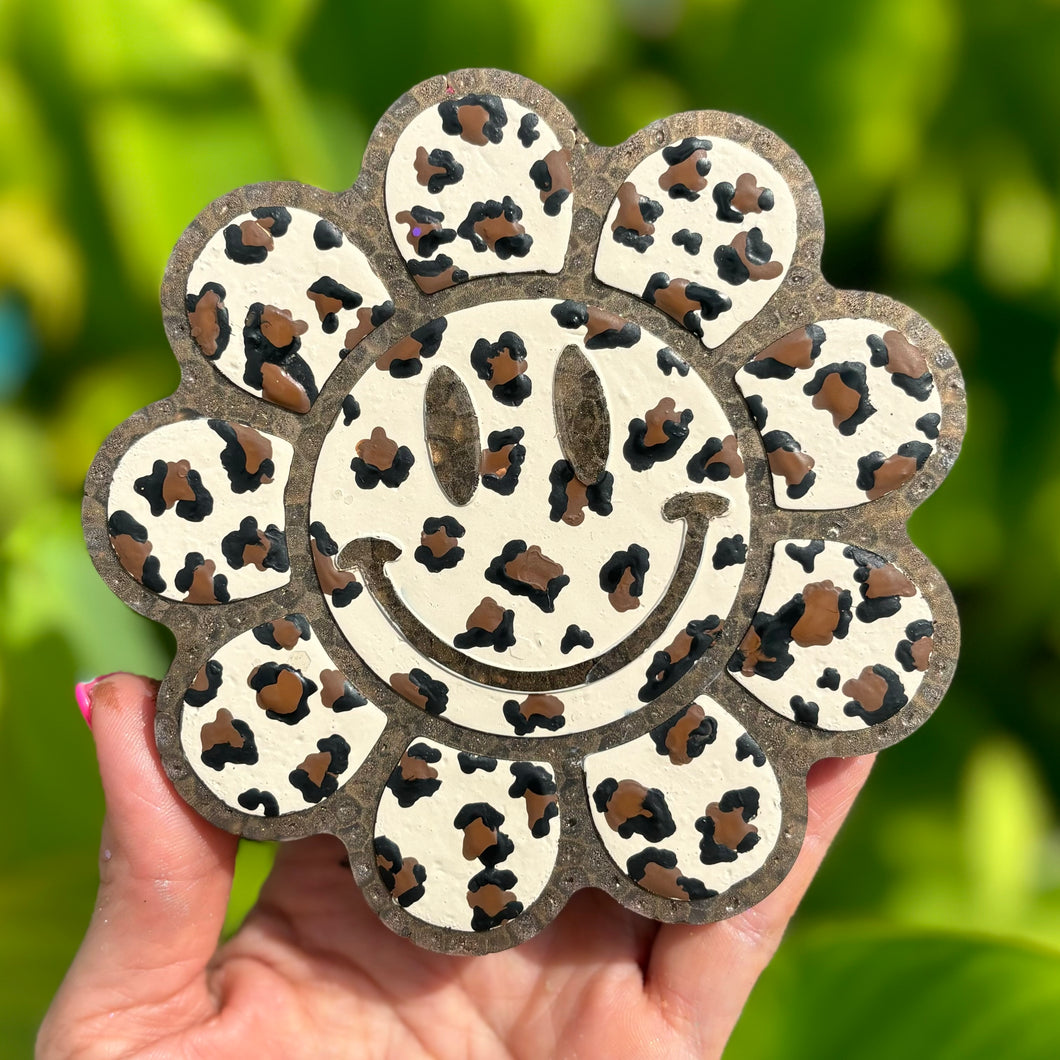 Leopard print smiley flower