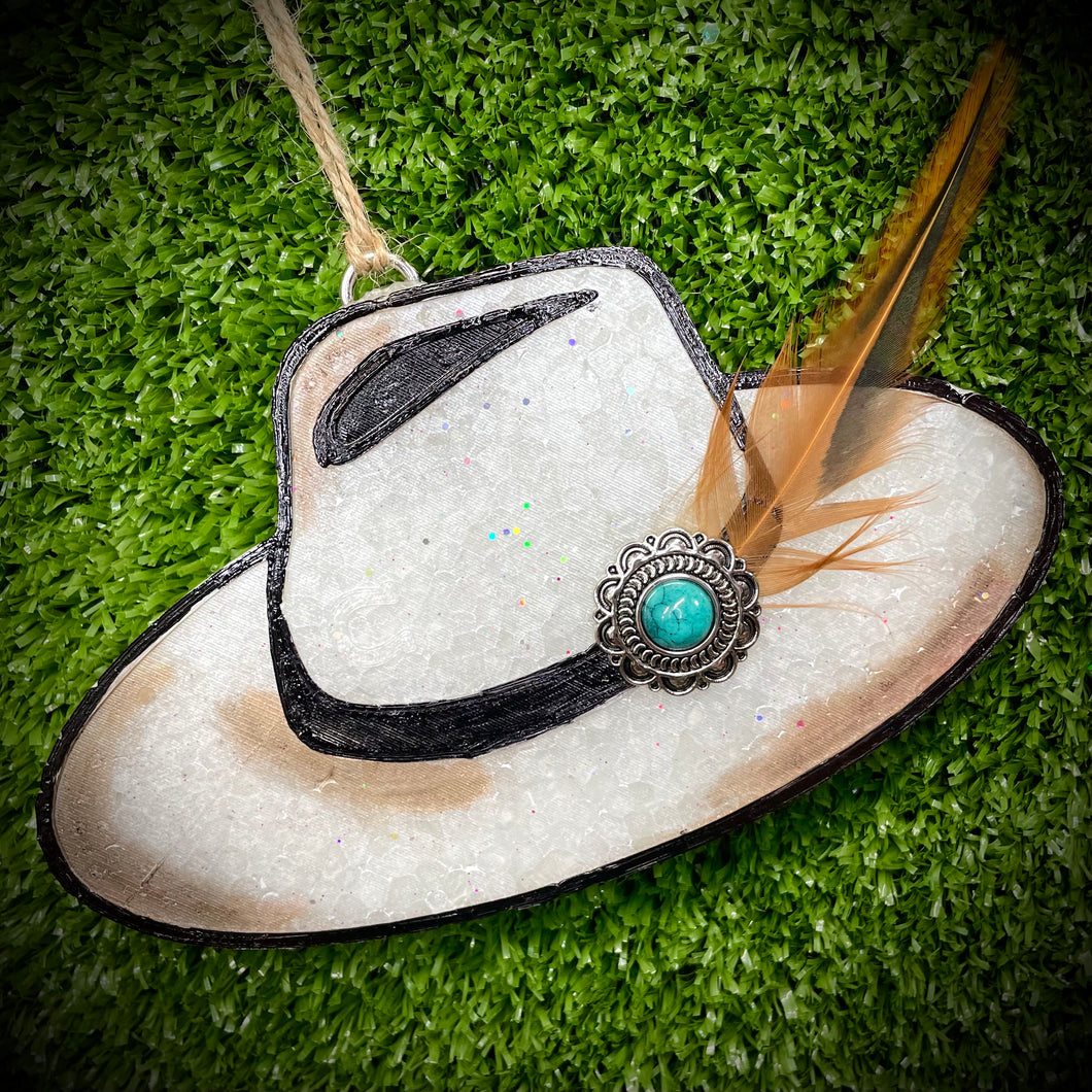 Western Wide Brim hat with stone and Feather